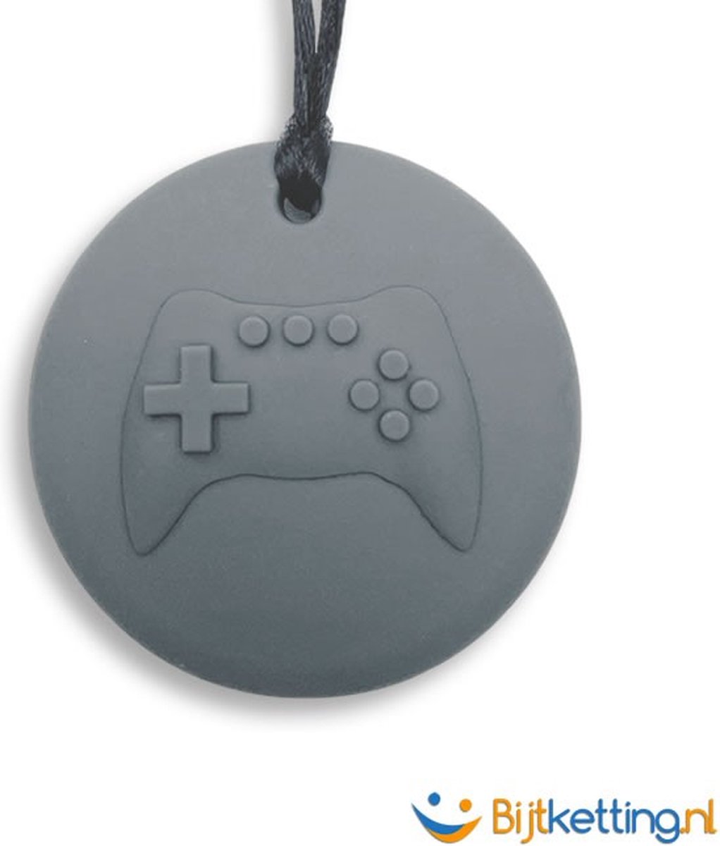 Bijtketting Game On | Game Disk | Intensieve Kauwketting - Grijs